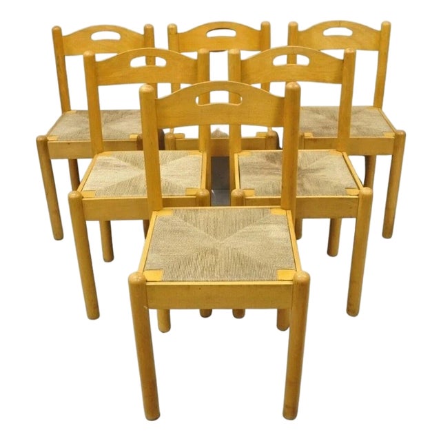 Mid Century Modern Birch Maple Bentwood Woven Rush Dining Chairs - Set of 6 For Sale