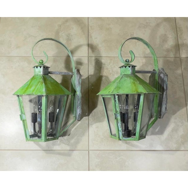 Pair of Vintage Solid Brass Wall Lantern For Sale - Image 4 of 12