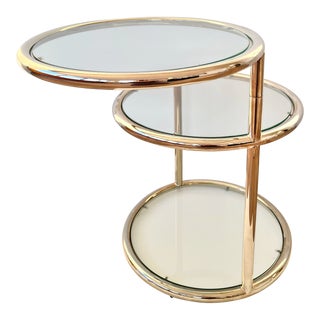 1970s Milo Baughman Style Articulating 3-Tier Brass and Glass Cocktail Table For Sale