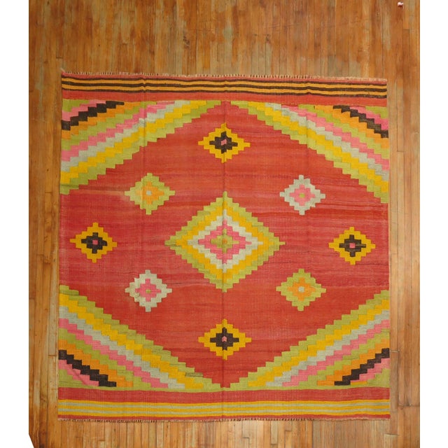 Electric Yellow 1960s Square Kilim - 8'10" x 8'11" For Sale - Image 8 of 8