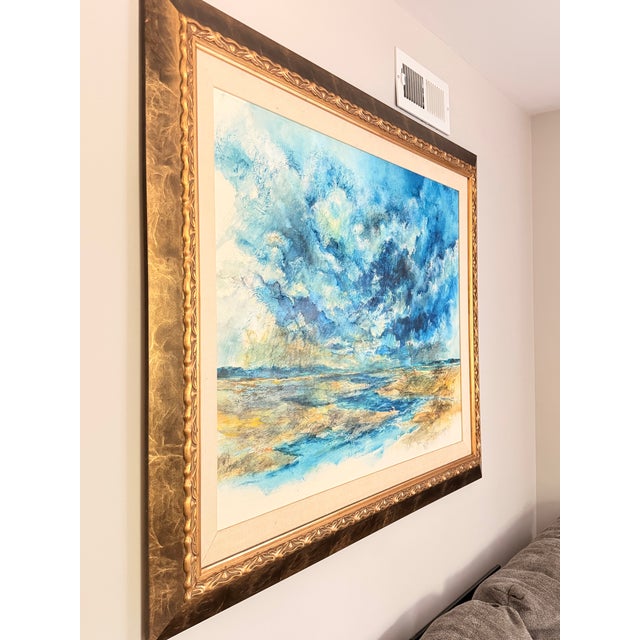 Wood 1976 Large Framed Coastal Landscape Watercolor by James Duffy (Artist Copy) For Sale - Image 7 of 7