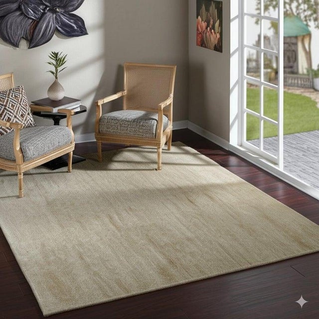 Textile 8x10 Ivory Hand-Knotted Modern Wool Subtle Striations Geometric Carpet Rug For Sale - Image 7 of 8