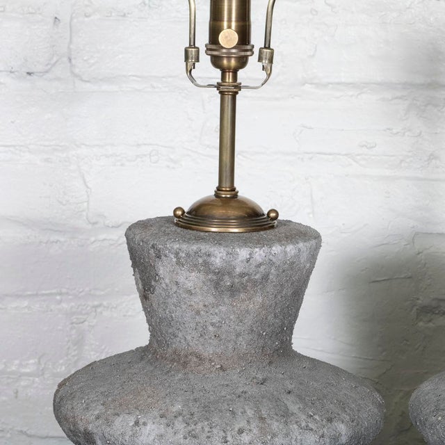 Gray Pair of Gray Ceramic Table Lamps For Sale - Image 8 of 9