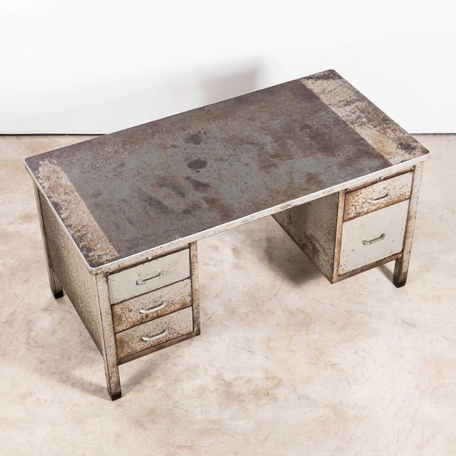 Industrial Steel Double Drawer Desk, 1950s For Sale - Image 10 of 14