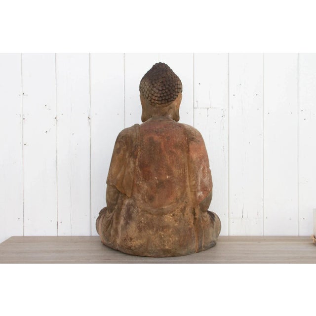 Antique Carved Wood Mediating Buddha For Sale In Los Angeles - Image 6 of 10