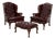 Leather and Wood Chesterfield Armchairs and Ottoman, Set of 2 For Sale