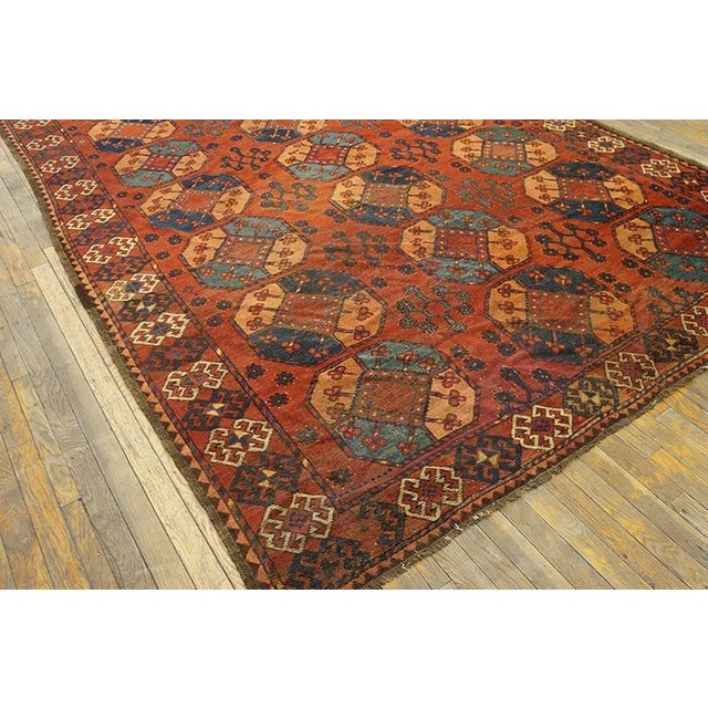 Traditional Impressive Red-Ruby Ground Color With Some Cherries Details in a Geometric Design Antique Central Asian Ersari Gallery Rug For Sale - Image 3 of 7