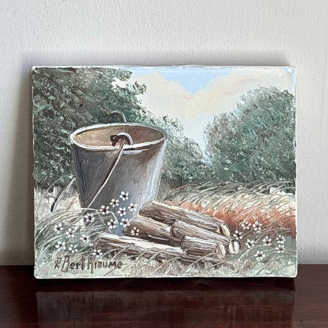 Wood Mid-20th Century French Canadian Oil on Canvas Still Life, Unframed For Sale - Image 7 of 9