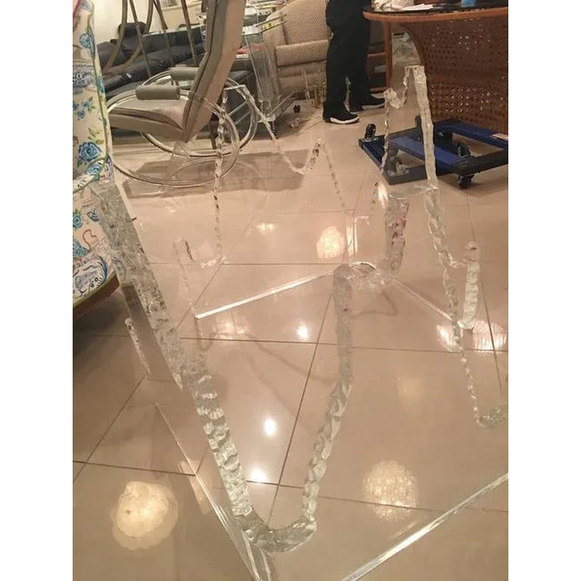 Vintage pair of Lucite glacier, iceberg style dining table or office desk base. Glass top not included. In the manner of...