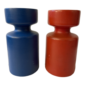 Mid-Century Modern Wooden Candlestick Holders- Set of 2