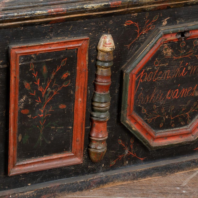 Original Hand Painted Flat Top Trunk Dated 1890 From Hungary For Sale - Image 12 of 17