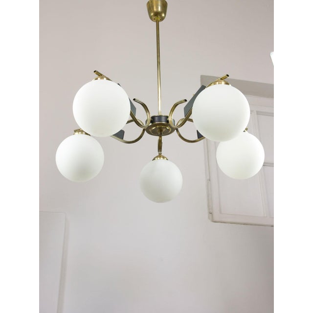 Mid-Century Modern Italian Brass and Opaline Chandelier, 1960 For Sale - Image 16 of 18