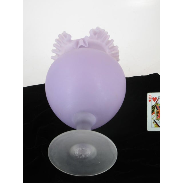1970s Glass Vase Large 13" Victorian Purple Mouth Blown Frosted with Ruffle Top For Sale - Image 6 of 10