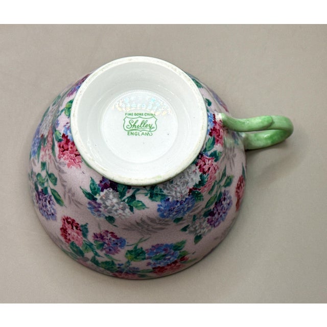 Pink Shelley England Fine Bone China, Tea Cup, Saucer & Plate, Mid Century For Sale - Image 8 of 10