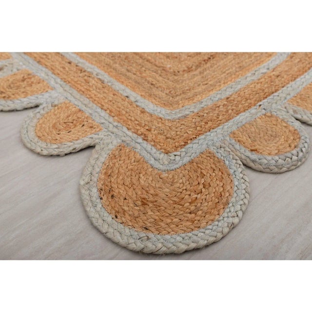 Textile Light Blue Jute Scallop Handmade Boho Runner - 2′6″ × 15′ For Sale - Image 7 of 13
