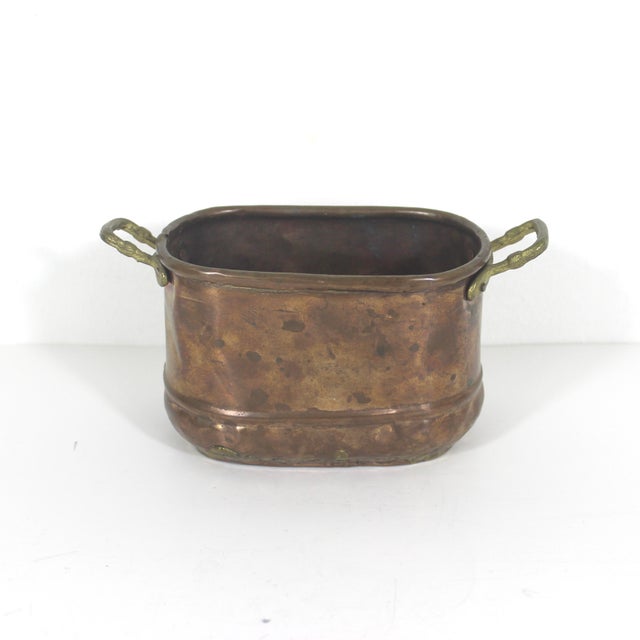 Rustic Primitive Rustic Copper Planter or Cachepot With Brass Handles For Sale - Image 3 of 8
