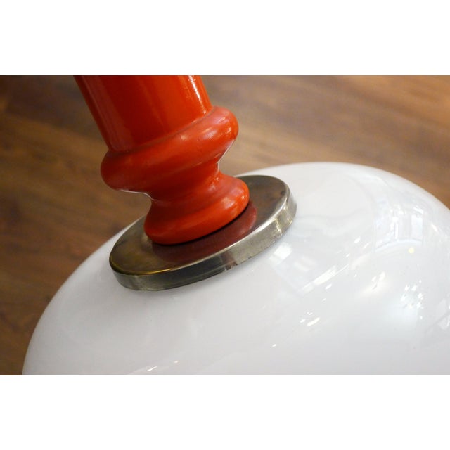 Vintage Space Age Pendant Light in Orange Wood & Opaline Lampshade, 1960s For Sale - Image 12 of 12