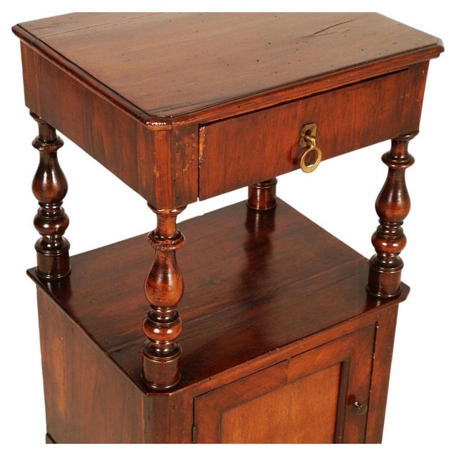 Italian Walnut Bedside Table with Drawer and Cabinet, Late 19th Century For Sale - Image 5 of 8