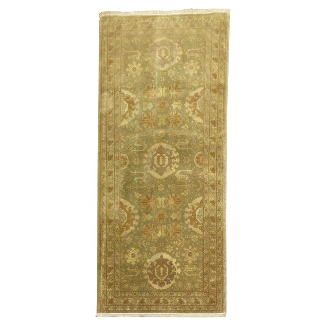Rare small Persian Tabriz rug in green, brown, and gold hues from the middle of the 20th century. Measures: 2' x 4'3''.
