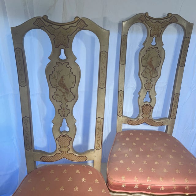 Chinoiserie Mid 20th Century Pair of French Style Painted Chairs For Sale - Image 3 of 11