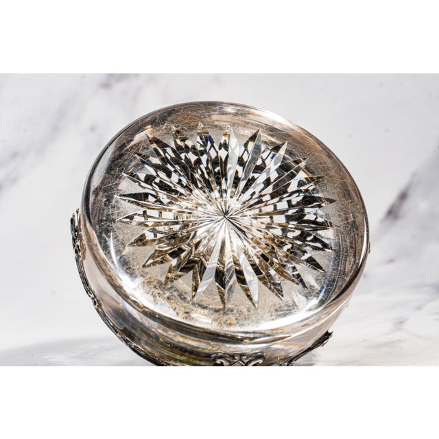 Elegant Large Edwardian English Sterling Silver Crystal Paperweight Desk Inkwell For Sale - Image 13 of 13