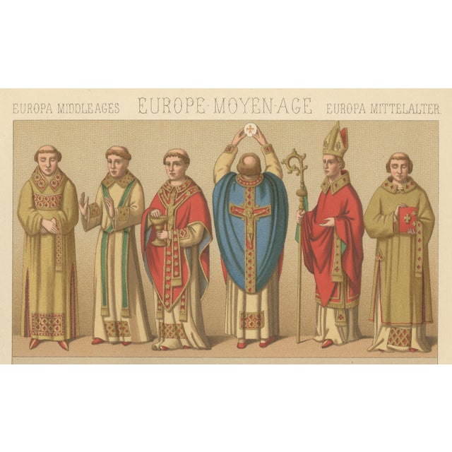 Racinet, Gothic Vestments: Medieval European Clergy Costumes, 1888, Chromolithograph For Sale - Image 6 of 9