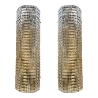 Set of Two Contemporary Smoked Diamanted Rectangular Murano Style Glass Wall Sconces For Sale