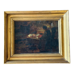 19th Century Original Antique Austrian Oil Painting, Mother & Child, Framed