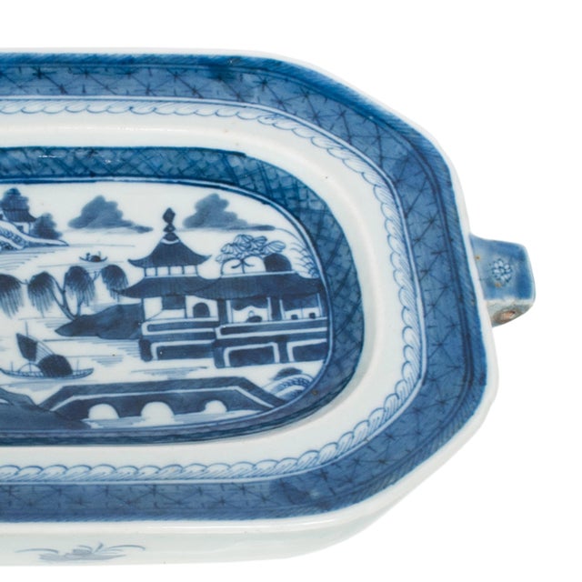 Antique Chinese Qing Canton Blue & White Export Porcelain Warming Dish 1800 For Sale - Image 14 of 15