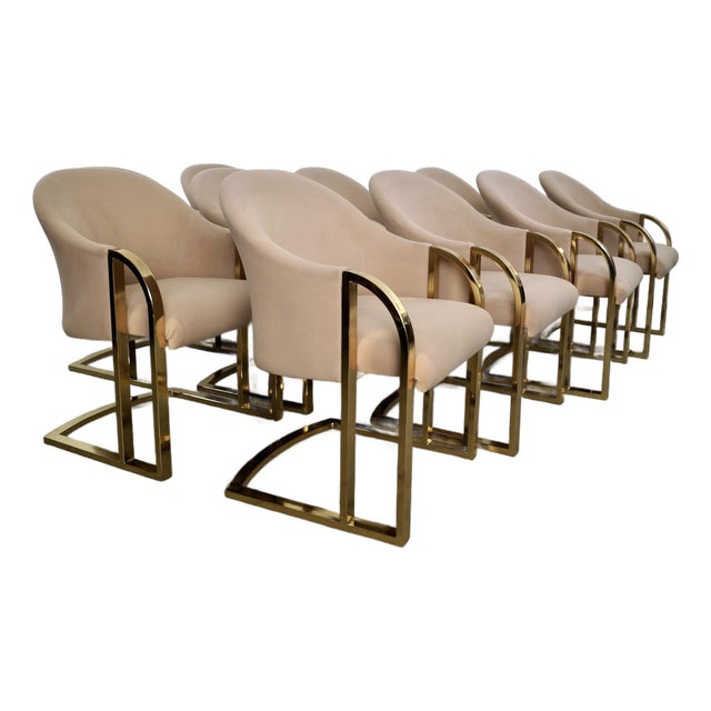 1970’s Hollywood Regency Pierre Cardin Brass Dining Arm Chairs - Set of 10 For Sale