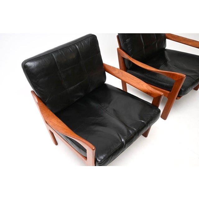 Danish Lounge Chairs in Teak and Leather by Illum Wikkelso, 1960, Set of 2 For Sale - Image 9 of 11