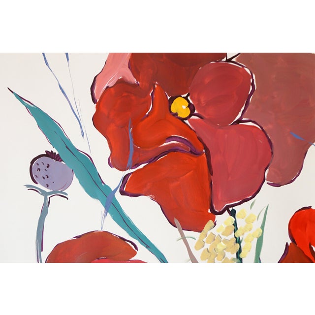 Paper 2025, Illustration Style, Original Painting, Large Triptych Landscape, French Prairie, Poppies and Wildflowers, Acrylic Paint on Watercolor Paper For Sale - Image 7 of 11