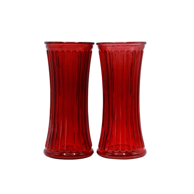 Late 20th Century Ruby Red Glass Vases - a Pair | Chairish