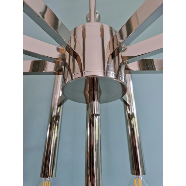 Large Space Age Chandelier in Chromed Metal attributed to Gaetano Sciolari for Boulanger, 1970s For Sale - Image 6 of 13