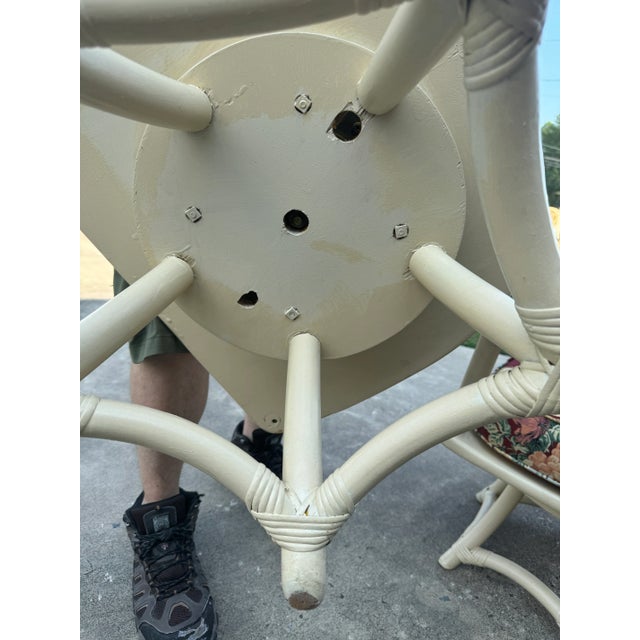 White Boho Bamboo Swivel Chairs - a Pair For Sale - Image 8 of 9