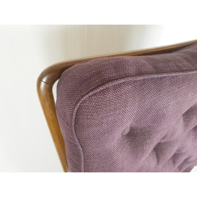 Wood & Purple Fabric Armchair attributed to Paolo Buffa, 1950s For Sale - Image 11 of 12