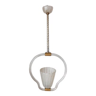 Vintage Italian Pendant W/ Clear Murano Glass Designed by Ercole Barovier, 1950s For Sale