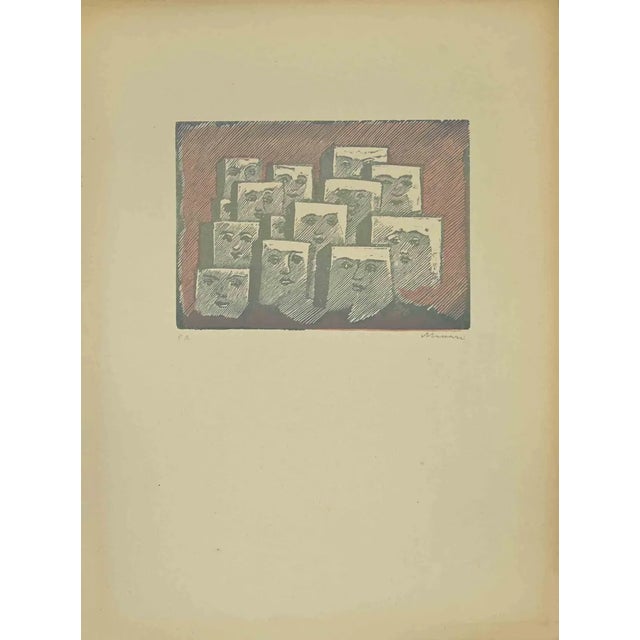 Mino Maccari, Faces, Print, 1940s For Sale
