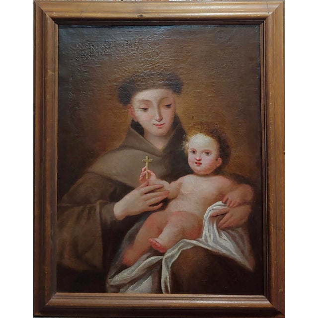 San Francis D'Assisi w/the Christ Child-17th century Italian Oil painting oil painting on canvas -circa 1680/1740s frame...
