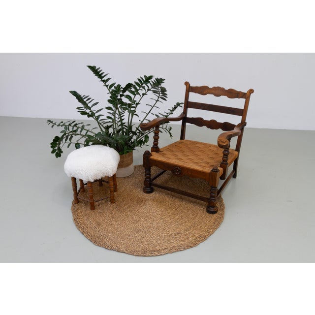 Danish Art Nouveau Lounge Chair in Oak and Papercord, 1930s For Sale - Image 14 of 18