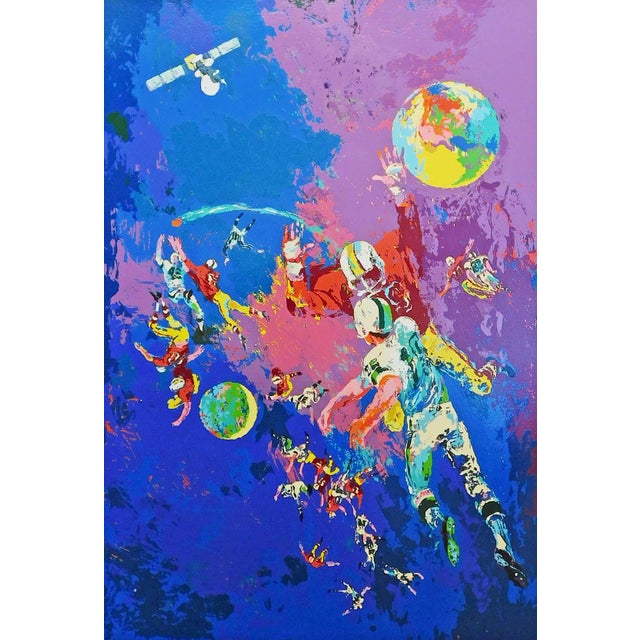 Impressionist 1990s LeRoy Neiman "Satellite Football" Hand Signed Sports Serigraph on Paper For Sale - Image 3 of 8
