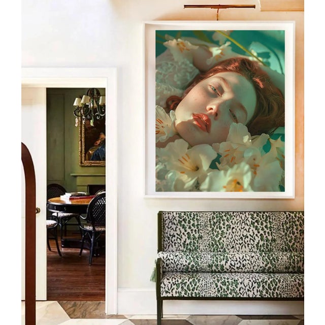 Beautiful close up portrait of a Redhead laying in flowers. Printed on Archival Fine Art Paper.