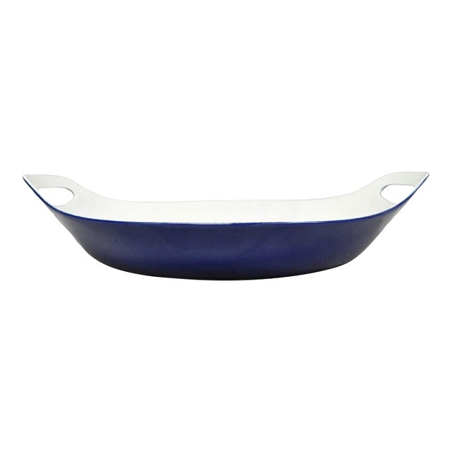 Vintage Michael Lax Copco Denmark Modern Blue Enamel Cast Iron Paella Dish Pan For Sale