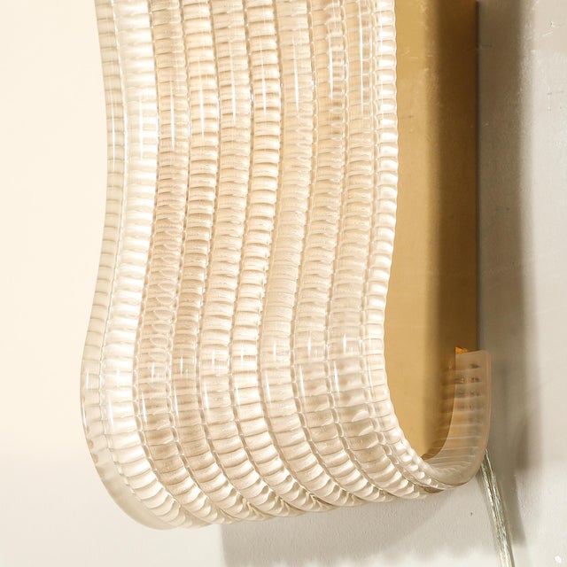 Pair of Hand-Blown Undulating Reeded Murano Glass Sconces With Brass Fittings For Sale - Image 17 of 18