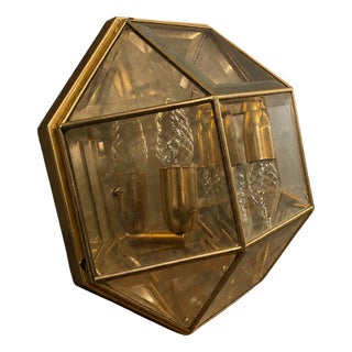 Geometric Brass and Glass Wall Light, 1980s For Sale