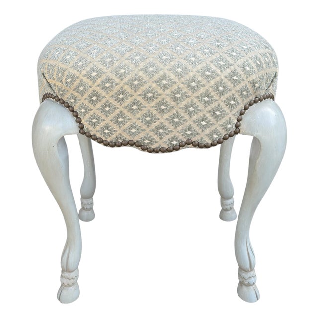 18th C Style Hoof Foot Pouf Footstool Ottoman W Cut Velvet For Sale