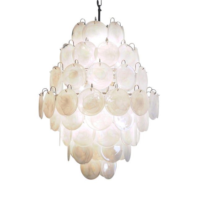 Italian Iridescent Murano Glass Disc Chandelier from Justfurnituress For Sale