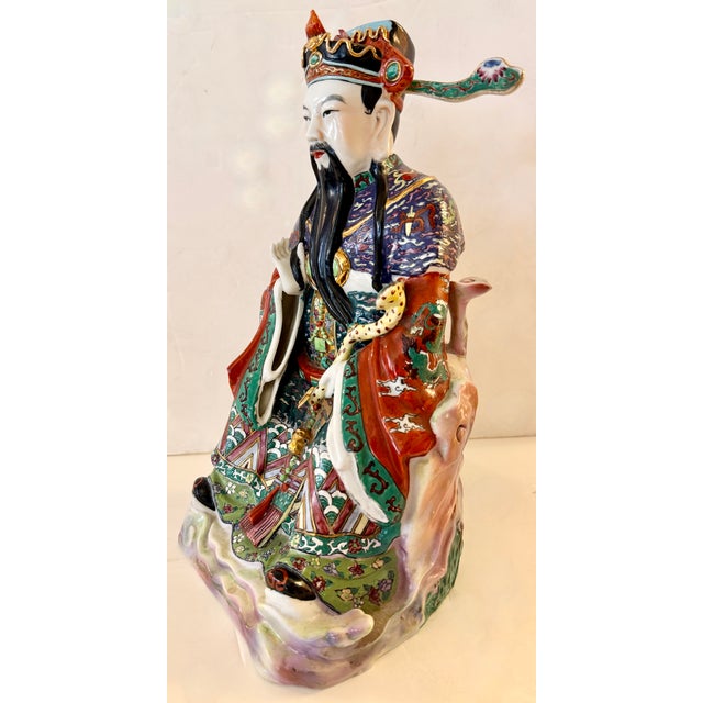 Lu Xing Chinese Polychrome Glazed Porcelain Statue For Sale - Image 10 of 15