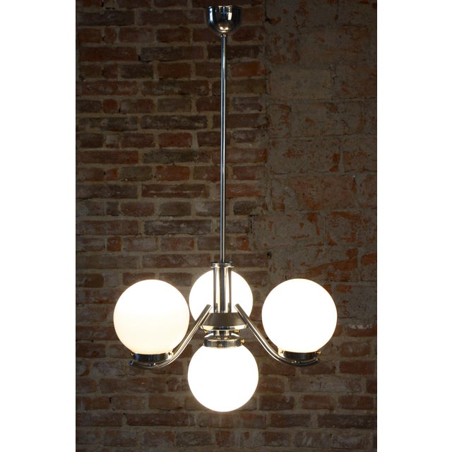 Art Deco Chandelier in Chrome-Plated Steel and Opal Glass, Czech, 1920s For Sale - Image 10 of 13