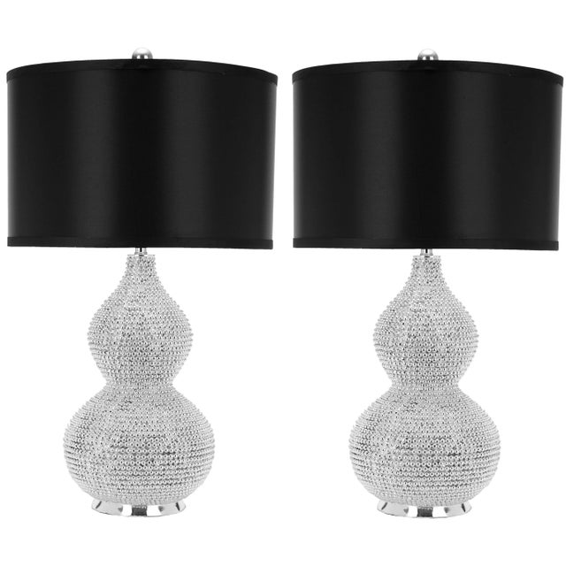 Textile 24.5 Inch H Bead Base Table Lamp in Silver - a Pair For Sale - Image 7 of 7